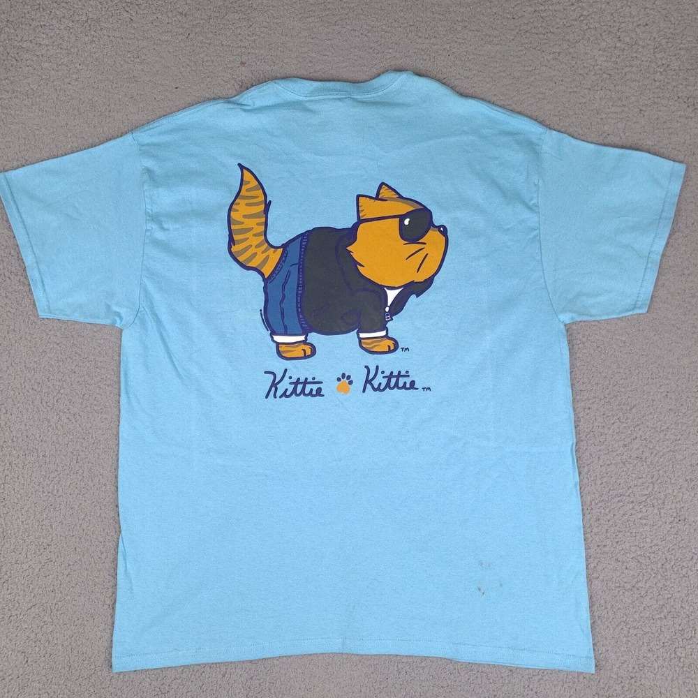 Kittie Kittie Cat T-Shirt Adult XL‎ Blue Cool Cat Feline Rescue Adult Gildan